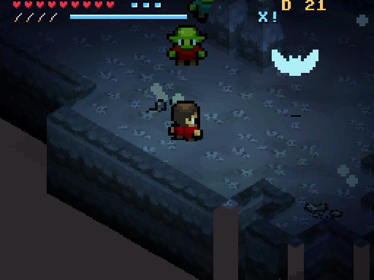 The Crystal Caverns: a bat and a blast of ice crystals over a chasm