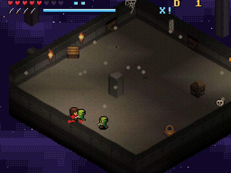 The Dungeon: torch-lit stone, crates and an orc
