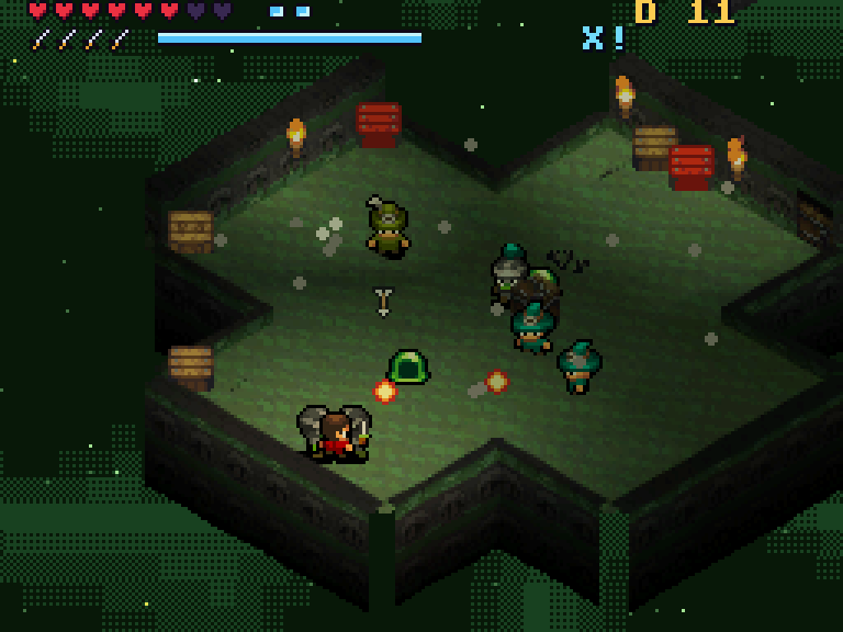 The Sunken Sewers: mossy stone around murky water, with orcs and slimes