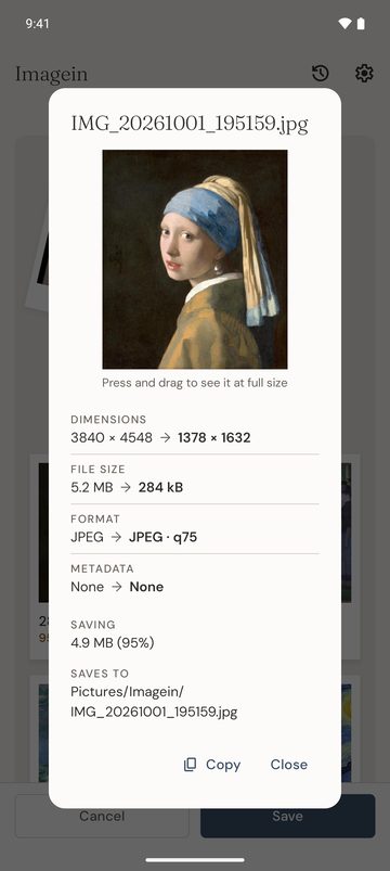 An original and its reduced copy compared, with sizes and dimensions